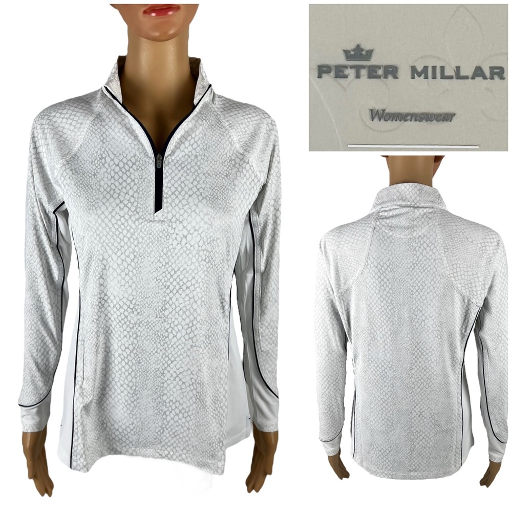 Peter Millar Womens XS Pullover 1/4 Zip White Gray Animal Print UPF 50 NWT